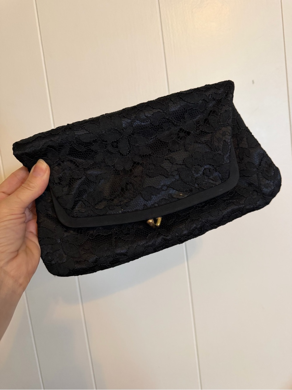 Elegant Black Lace Folder Over Clutch